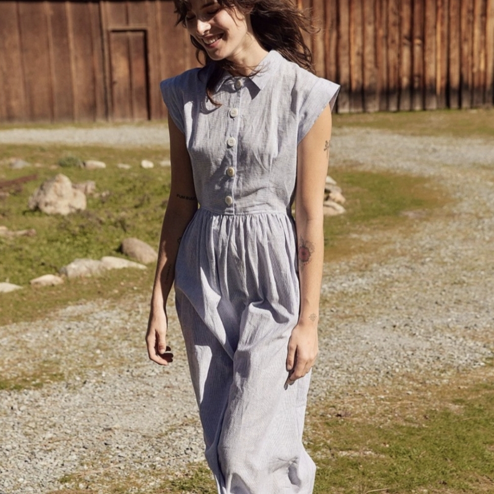 Christy Dawn Long Piper Dress in Blue Stripe